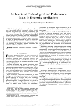 Architectural, Technological and Performance Issues in Enterprise Applications