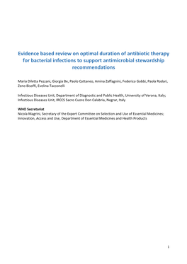 Evidence Based Review on Optimal Duration of Antibiotic Therapy for Bacterial Infections to Support Antimicrobial Stewardship Recommendations