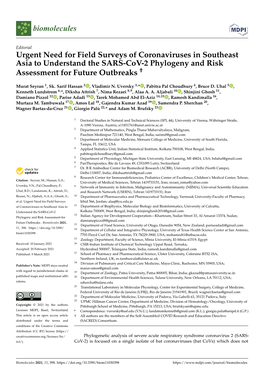 Urgent Need for Field Surveys of Coronaviruses in Southeast Asia to Understand the SARS-Cov-2 Phylogeny and Risk Assessment for Future Outbreaks †