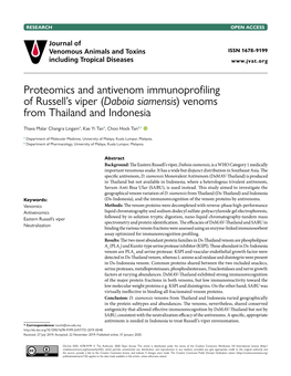 (Daboia Siamensis) Venoms from Thailand and Indonesia