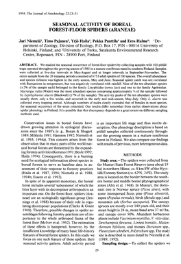 Seasonal Activity of Boreal Forest-Floor Spiders (Araneae )