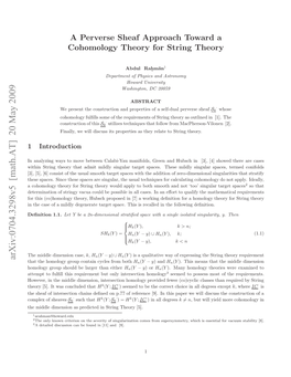 A Perverse Sheaf Approach Toward a Cohomology Theory for String Theory