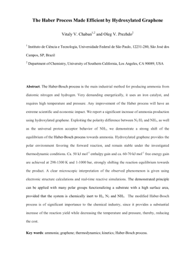 The Haber Process Made Efficient by Hydroxylated Graphene