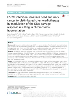 HSP90 Inhibition Sensitizes Head and Neck Cancer to Platin-Based