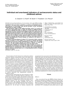 Individual and Area-Based Indicators of Socioeconomic Status and Childhood Asthma