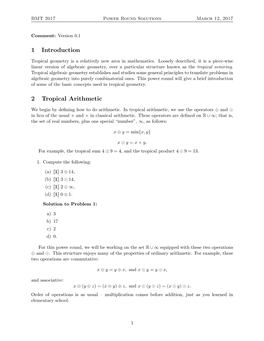 1 Introduction 2 Tropical Arithmetic