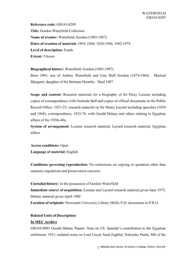 File and Item Level of the Gordon Waterfield Papers