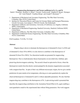 1 Magnon-Drag Thermopower and Nernst Coefficient in Fe, Co, and Ni