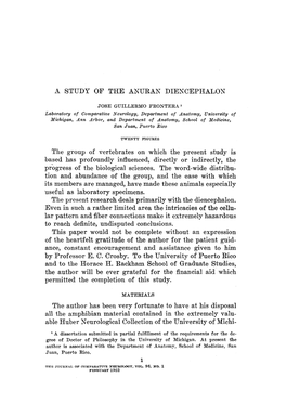 A STUDY of the ANURAN DIENCEPHALON the Group Of