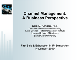 Channel Management: a Business Perspective