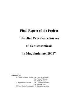Baseline Prevalence Survey of Schistosomiasis in Maguindanao