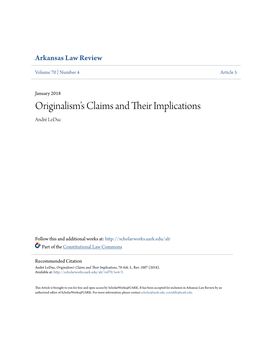 Originalism's Claims and Their Implications