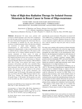 Value of High-Dose Radiation Therapy for Isolated Osseous Metastasis In