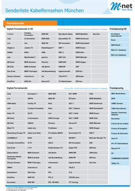 Senderliste Kabelfernsehen München