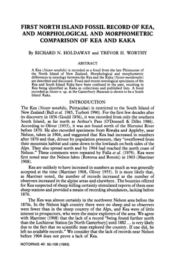 First North Island Fossil Record of Kea, and Morphological and Morphometric Comparison of Kea and Kaka