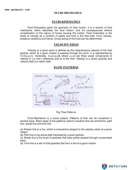 Fluid Mechanics Fluid Kinematics Velocity Field Flow Patterns