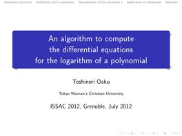 An Algorithm to Compute the Differential Equations for The