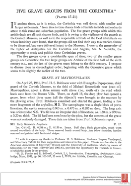 Five Grave Groups from the Corinthia* (Plates 17-21)