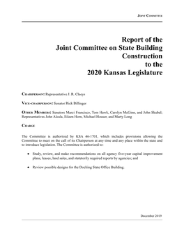 Report of the Joint Committee on State Building Construction to the 2020 Kansas Legislature