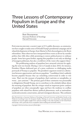 Three Lessons of Contemporary Populism in Europe and the United States