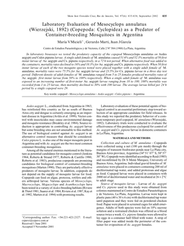 Laboratory Evaluation of Mesocyclops Annulatus (Wierzejski, 1892