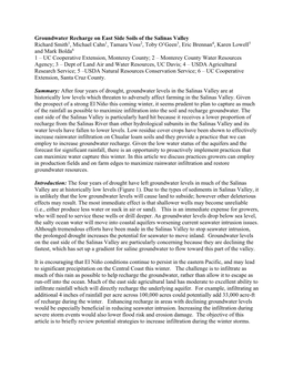 Groundwater Recharge on East Side Soils of the Salinas Valley Richard