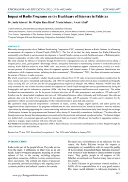 Impact of Radio Programs on the Healthcare of Listeners in Pakistan