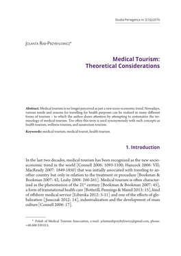 Medical Tourism: Theoretical Considerations