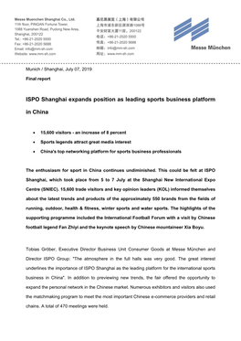 ISPO Shanghai Expands Position As Leading Sports Business Platform in China