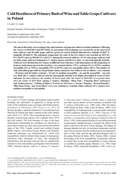 Cold Hardiness of Primary Buds of Wine and Table Grape Cultivars in Poland