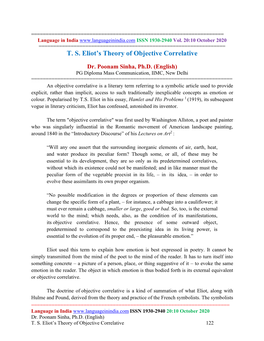 T. S. Eliot's Theory of Objective Correlative