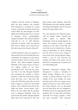 FAMILY CHRONICLES by Harvey Starey January, 2005