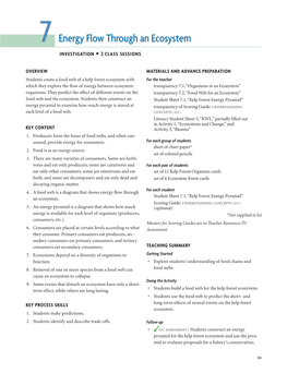 7 Energy Flow Through an Ecosystem Investigation • 2 C L a S S S E S S I O N S