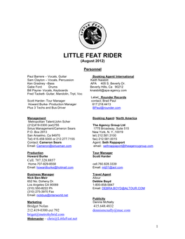 LITTLE FEAT RIDER (August 2012)