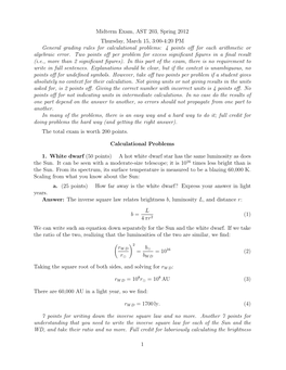 Midterm Exam, AST 203, Spring 2012 Thursday, March 15, 3:00-4:20 PM