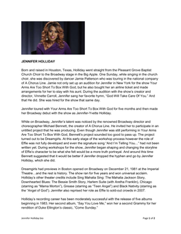 JENNIFER HOLLIDAY Born and Raised in Houston, Texas, Holliday