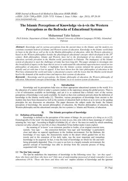 The Islamic Perceptions of Knowledge Vis-À-Vis the Western Perceptions As the Bedrocks of Educational Systems