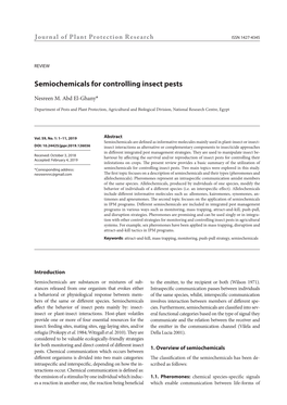 Semiochemicals for Controlling Insect Pests