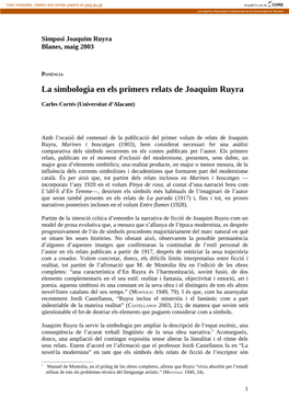 La Simbologia En Els Primers Relats De Joaquim Ruyra