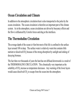 Ocean Circulation and Climate the Thermohaline Circulation