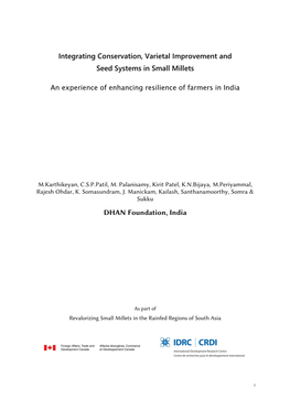 Integrating Conservation, Varietal Improvement and Seed Systems in Small Millets