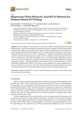 (PLA) Material for Filament Based 3D Printing