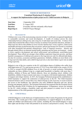 Terms of Reference; Situation Analysis of Childen in Belize 2015