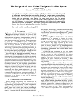 The Design of a Lunar Global Navigation Satellite System Tekilanand Persaud University of Florida, Gainesville, Florida, 32612