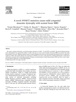 A Novel POMT2 Mutation Causes Mild Congenital Muscular Dystrophy with Normal Brain MRI