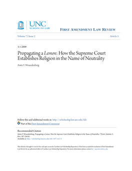 How the Supreme Court Establishes Religion in the Name of Neutrality Anita Y