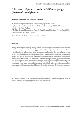 Inheritance of Pleated Petals in California Poppy (Eschscholzia Californica)