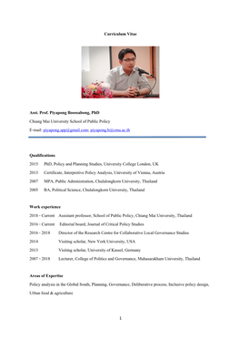 Curriculum Vitae Asst. Prof. Piyapong Boossabong, Phd Chiang Mai