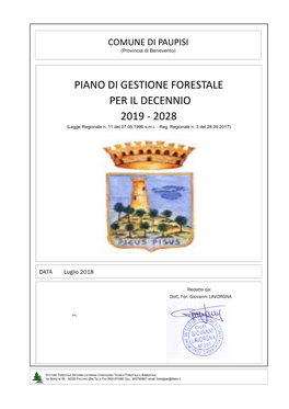 Paupisi (BN), Che Viene Denominato Piano Di Gestione Forestale Valido Per Il Decennio 2019/2028
