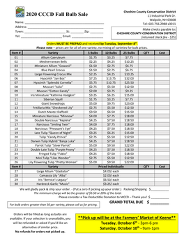 2020 CCCD Fall Bulb Sale 11 Industrial Park Dr